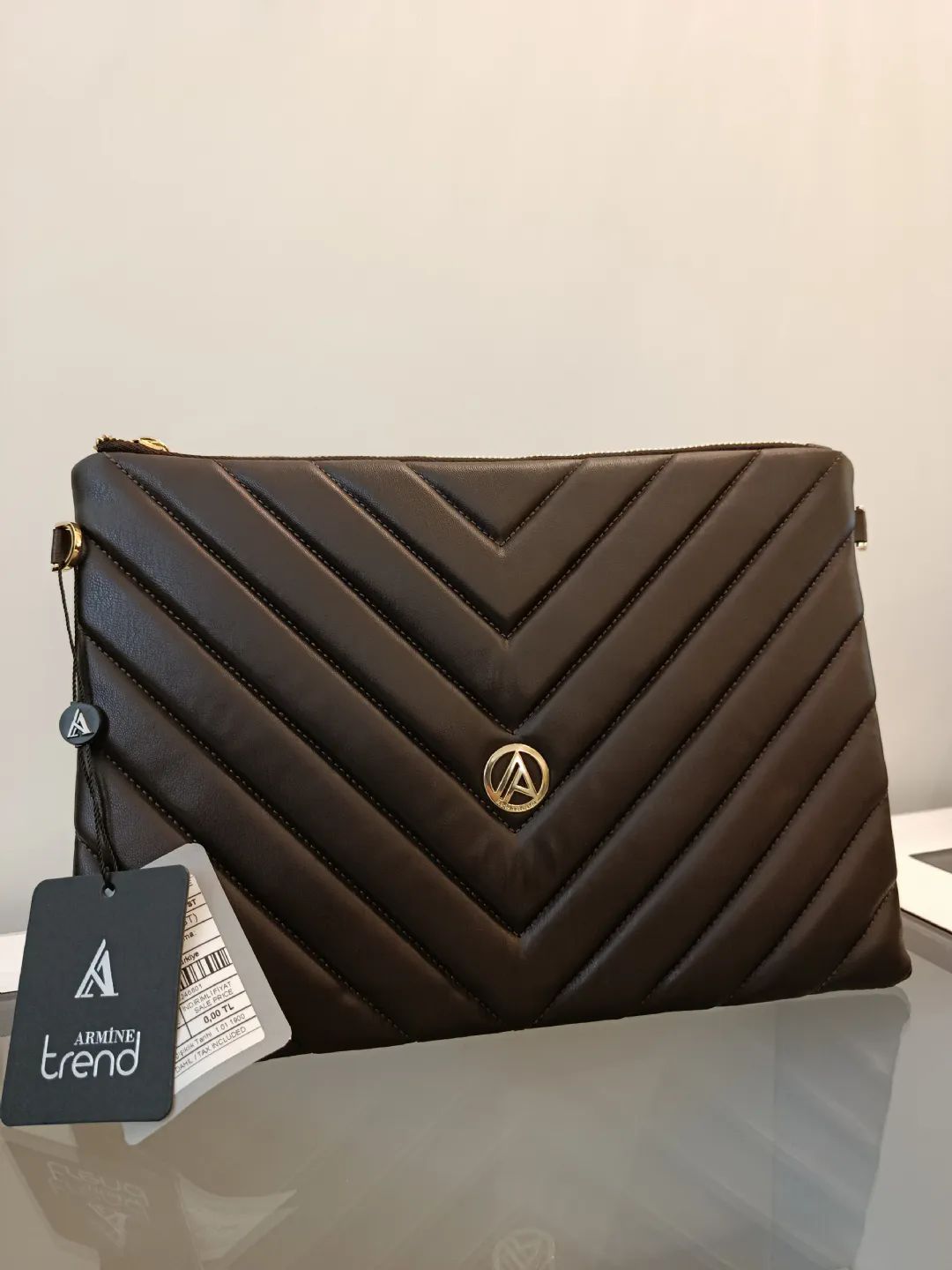 Baklava Desenli C�zdan �anta Kahverengi