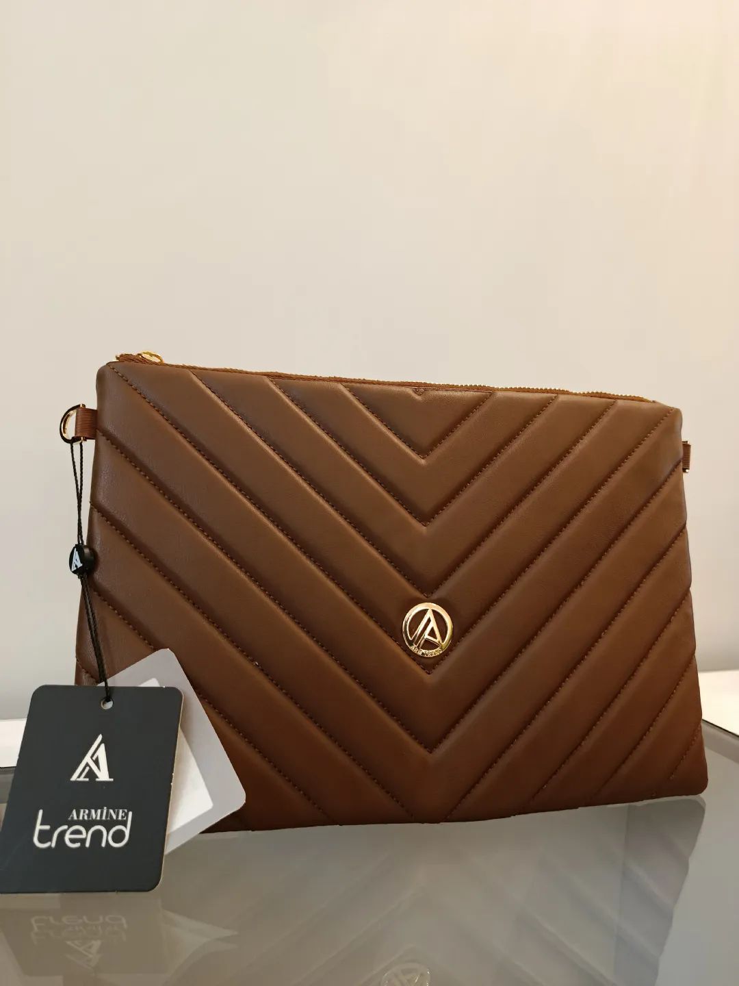 Baklava Desenli C�zdan �anta Taba