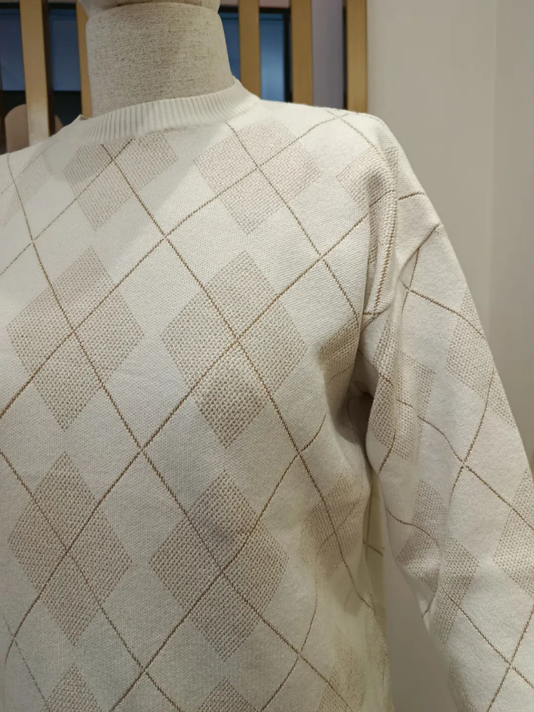 Baklava Desenli Triko Tunik Ekru