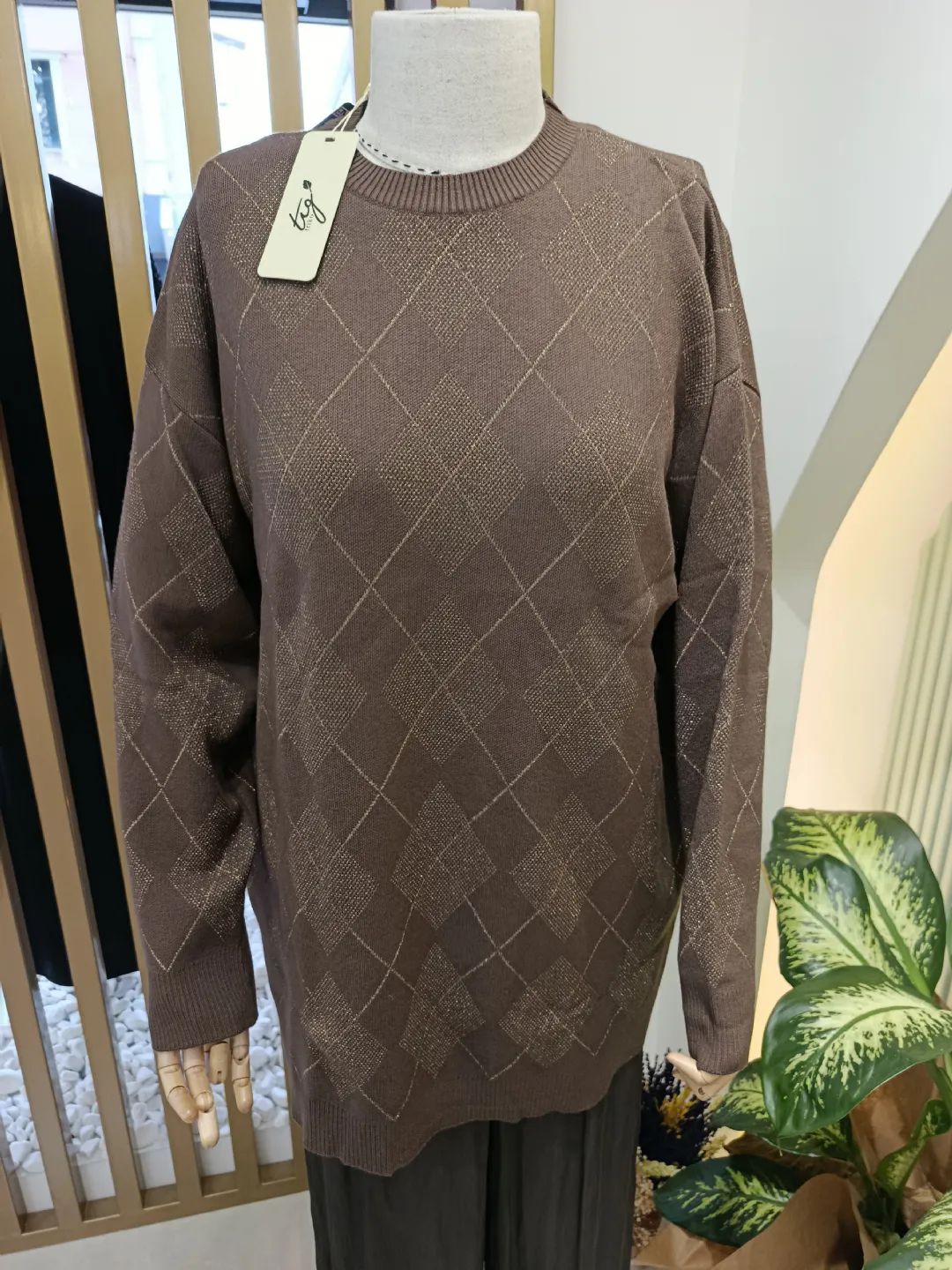 Baklava-Desenli-Triko-Tunik-Kahve