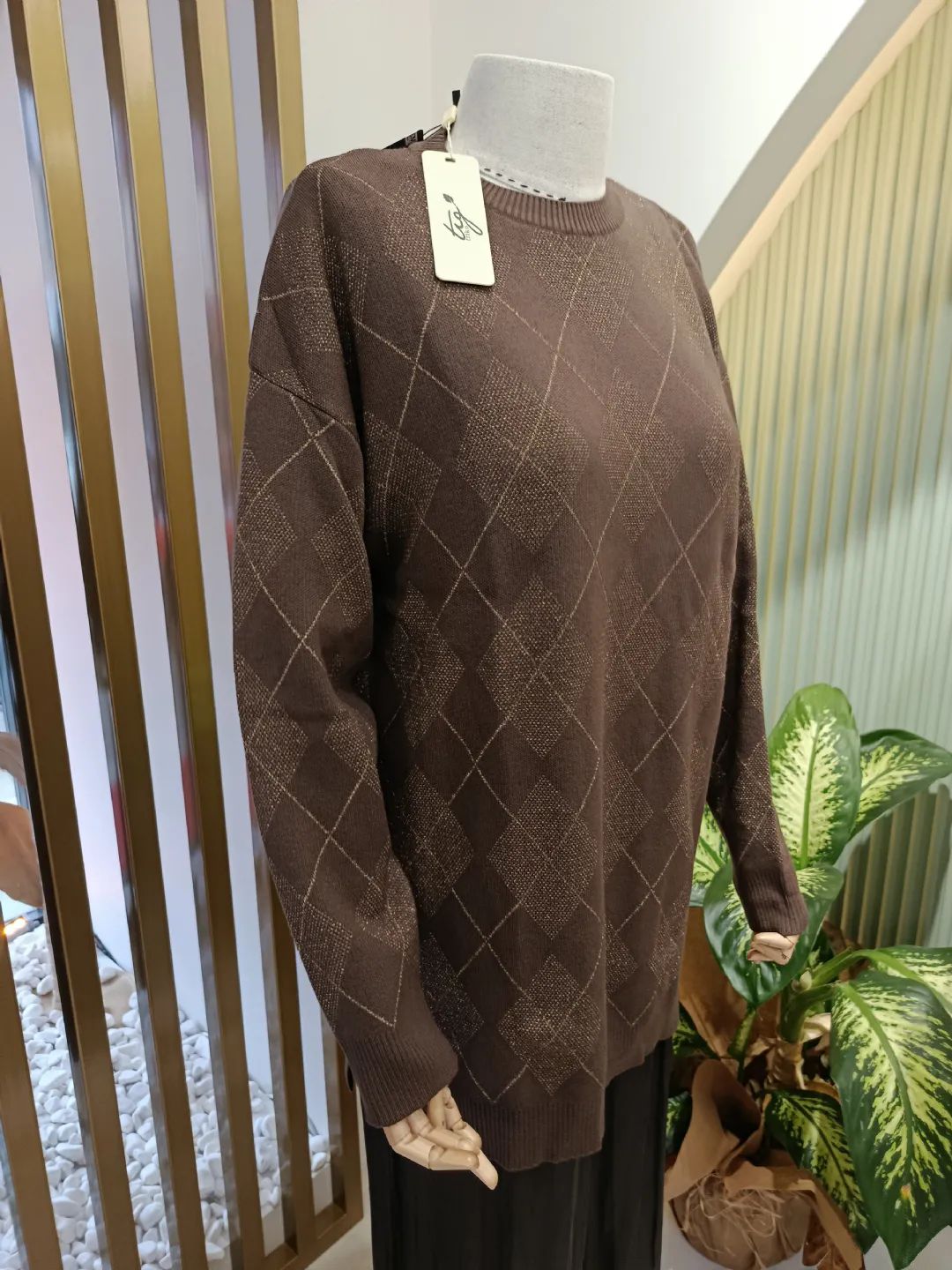 Baklava-Desenli-Triko-Tunik-Kahve