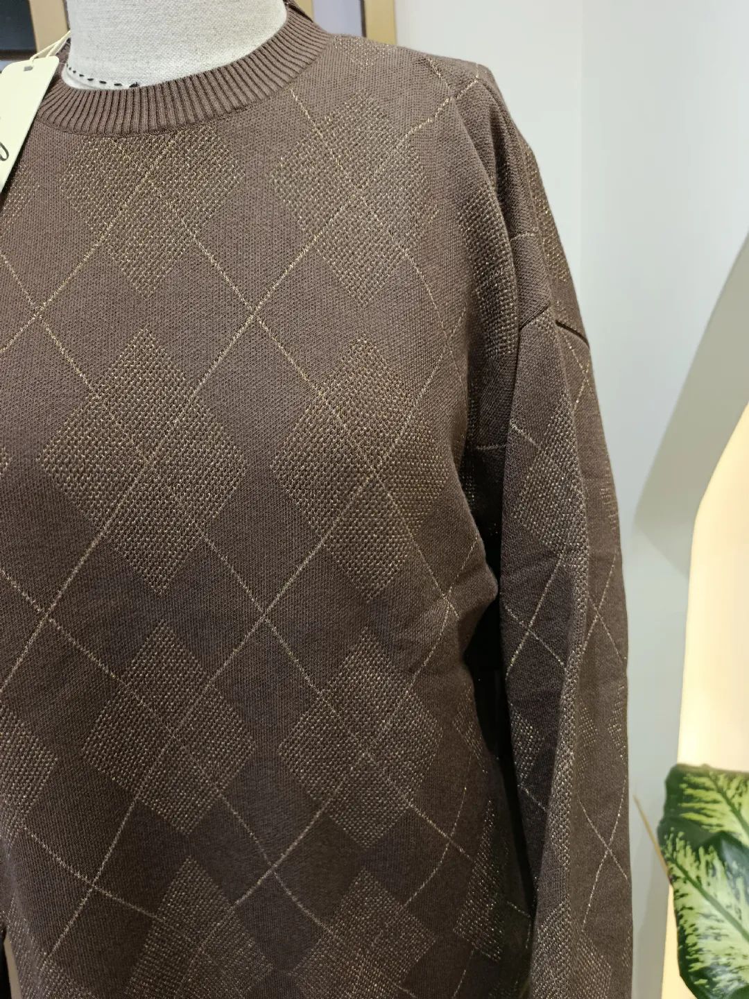 Baklava Desenli Triko Tunik Kahve