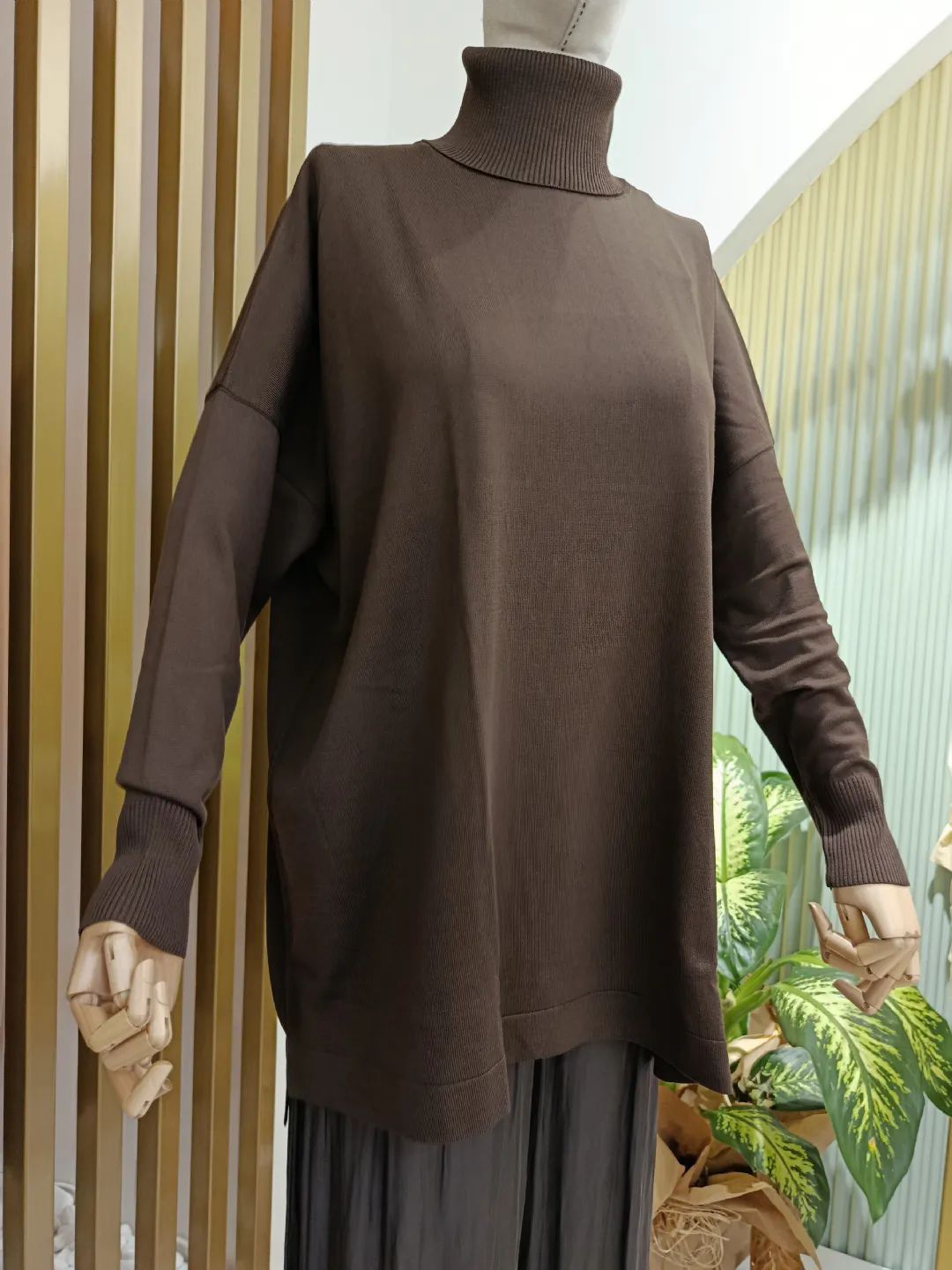 Bal�k�� Yaka Basic Triko Tunik Kahve