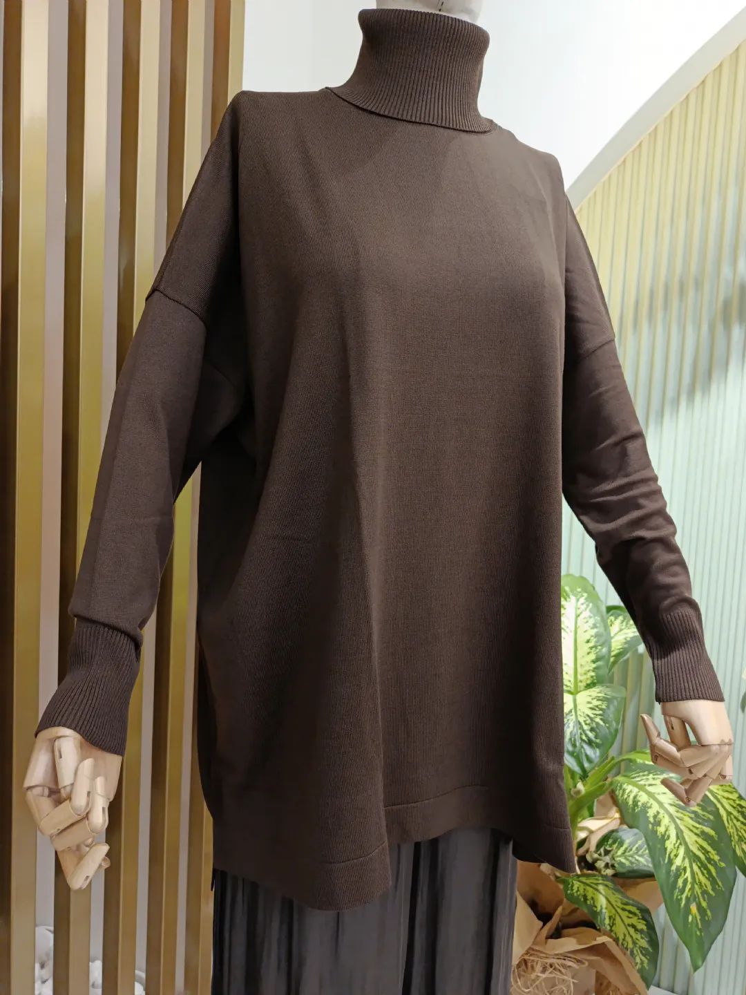 Bal�k�� Yaka Basic Triko Tunik Kahve