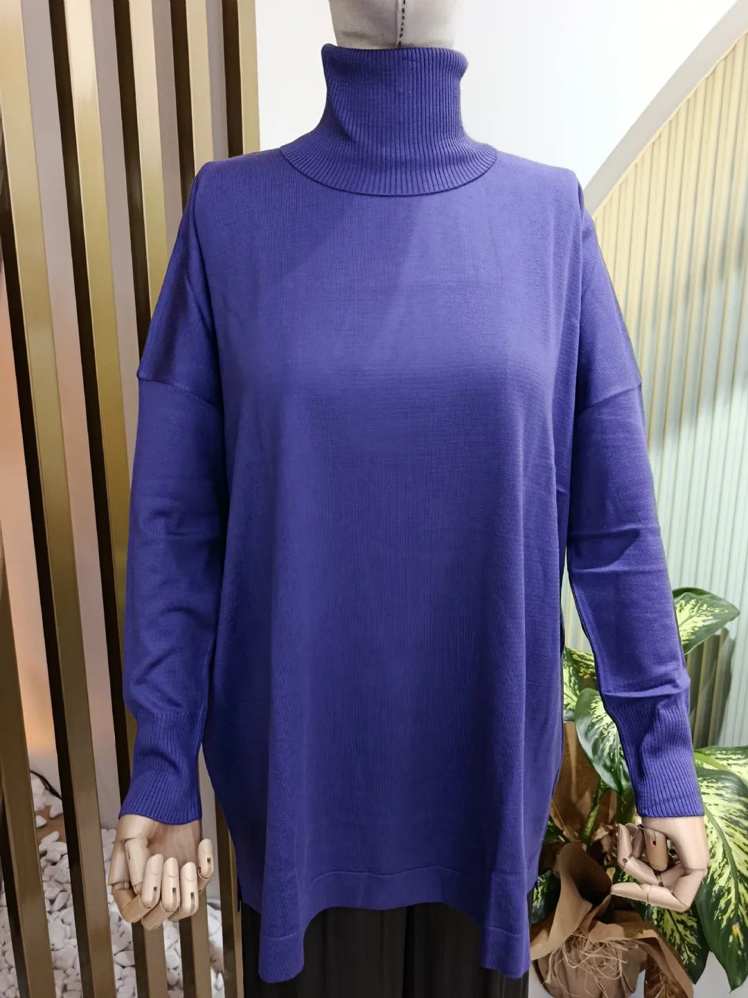 Bal�k�� Yaka Basic Triko Tunik Mor