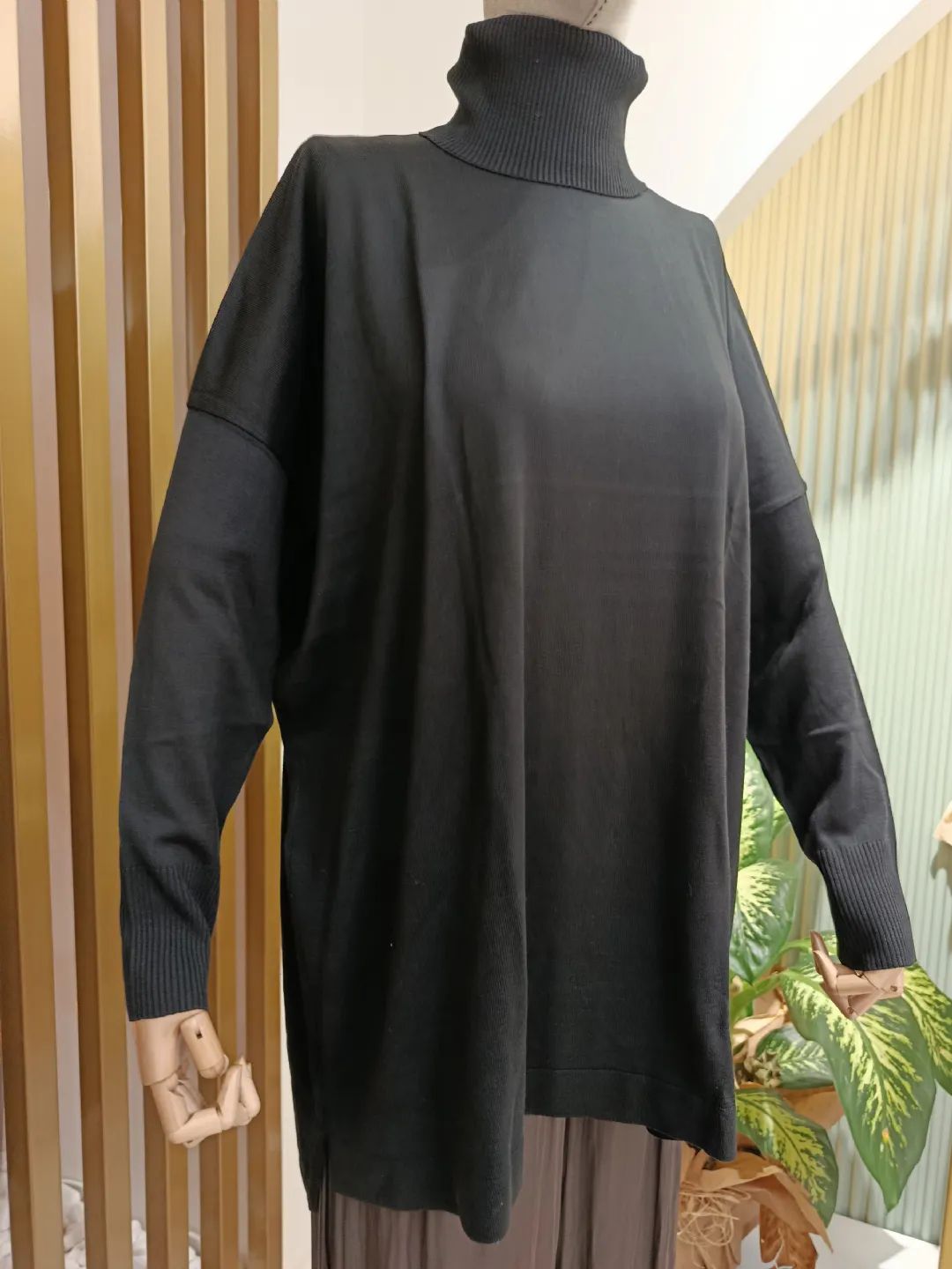 Bal�k�� Yaka Basic Triko Tunik Siyah