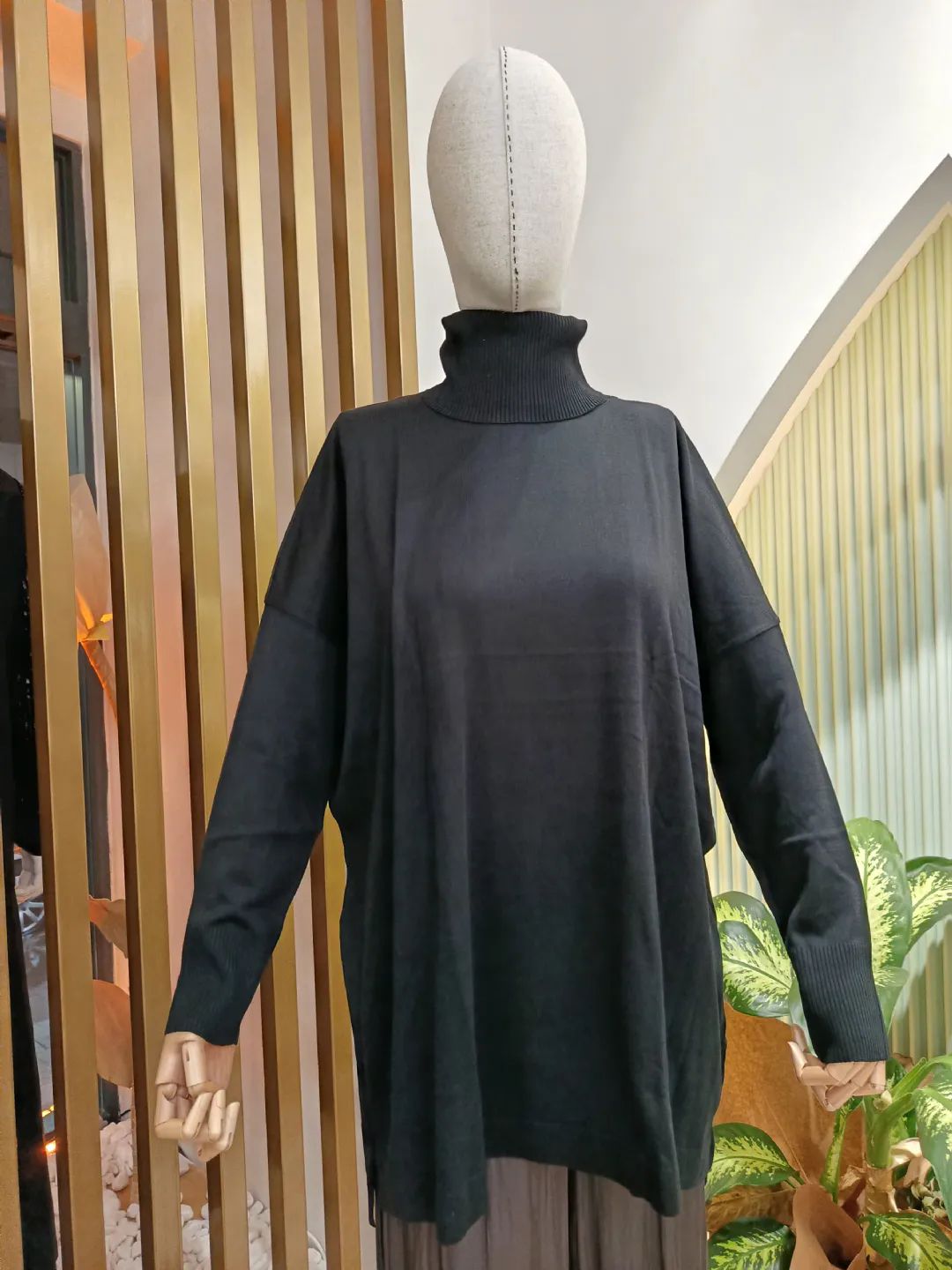 Bal�k�� Yaka Basic Triko Tunik Siyah