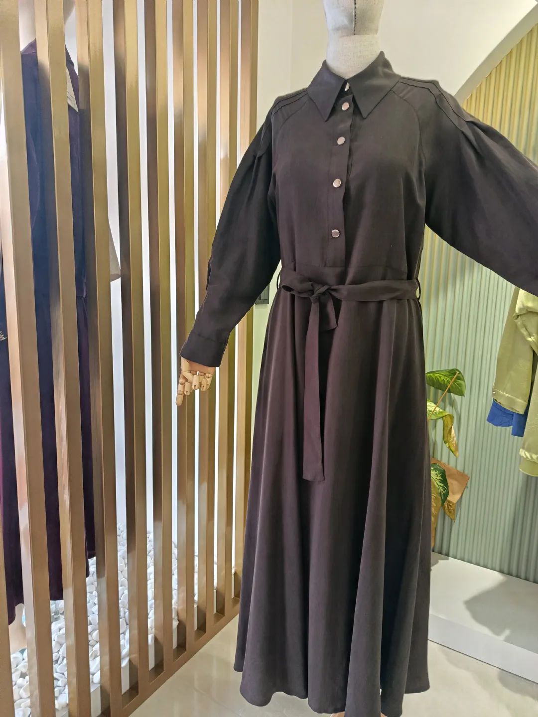 Beli Ba�lamal� Elbise Kahve