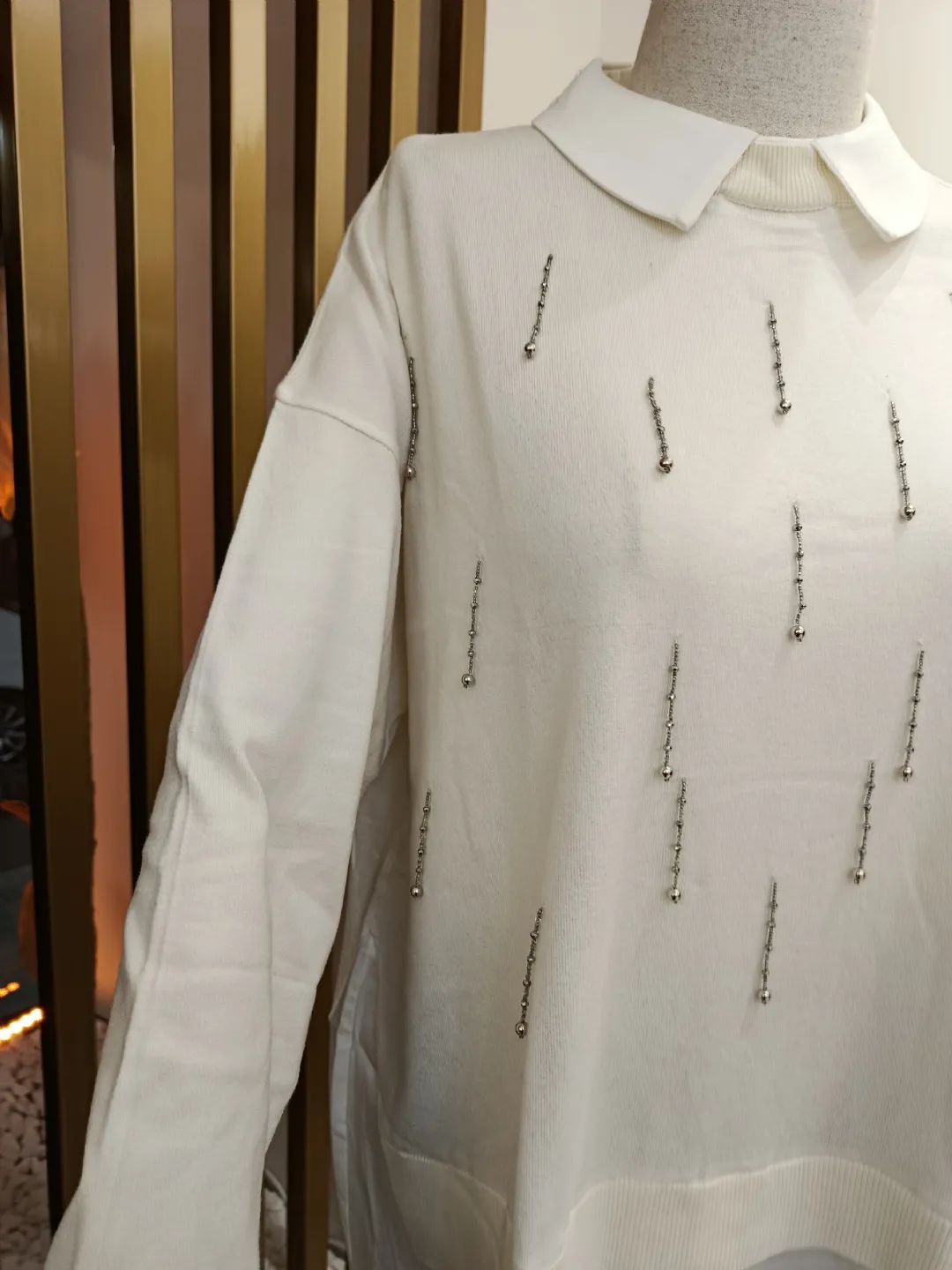 Boncuk ��lemeli G�mlek Detayl� Tunik Ekru