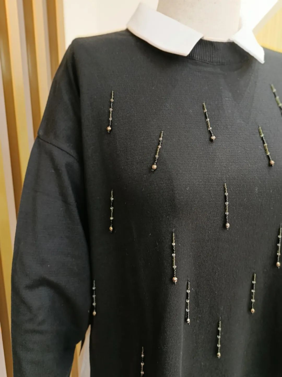 Boncuk ��lemeli G�mlek Detayl� Tunik Siyah