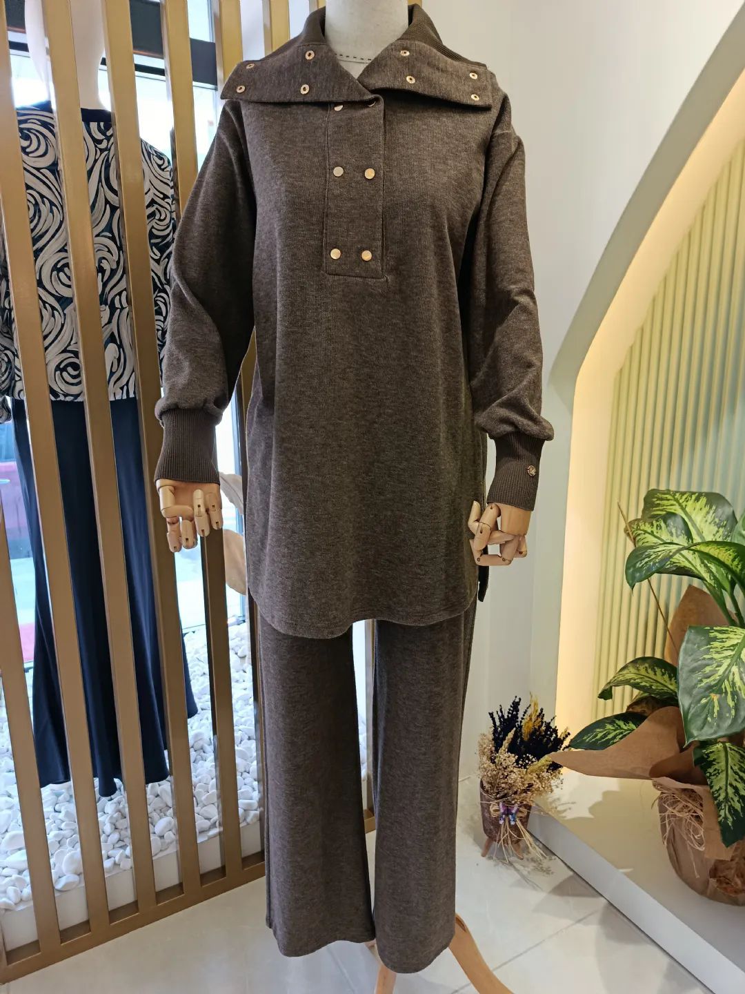 Citcit-Detayli-Triko-Takim-Kahverengi