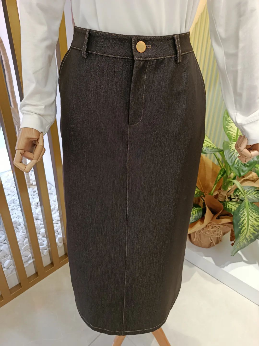 Denim G�r�n�ml� Etek Kahverengi