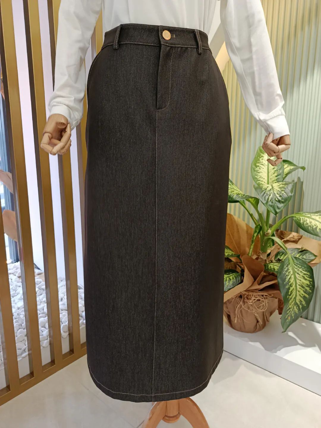 Denim G�r�n�ml� Etek Kahverengi