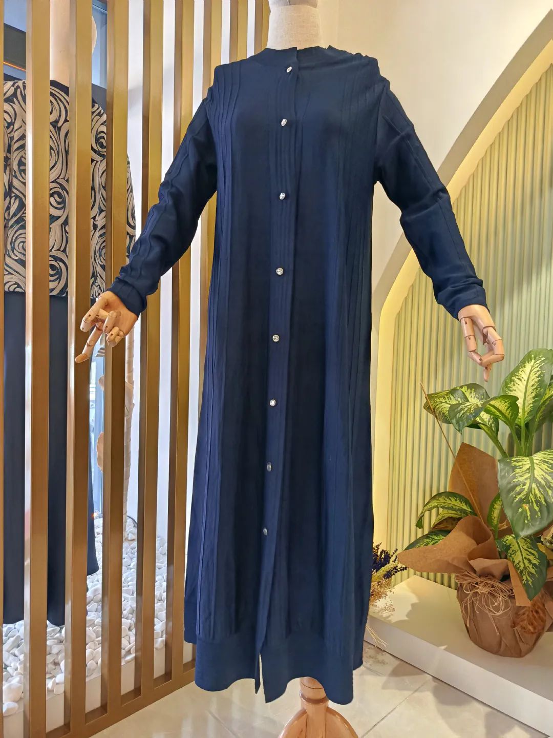 D��me Detayl� Uzun H�rka Lacivert