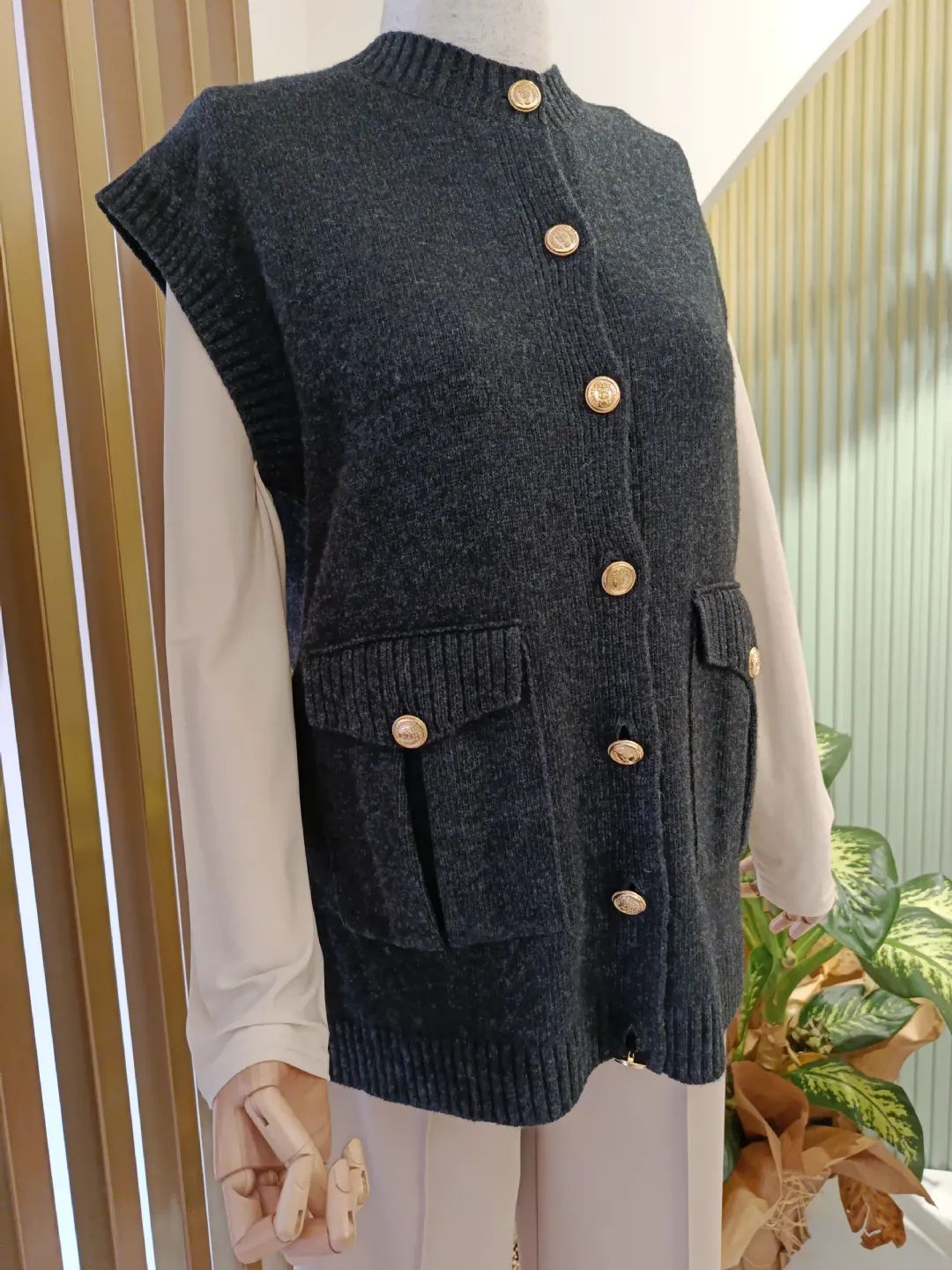 D��me Ve Cep Detayl� Y�n S�veter Antrasit