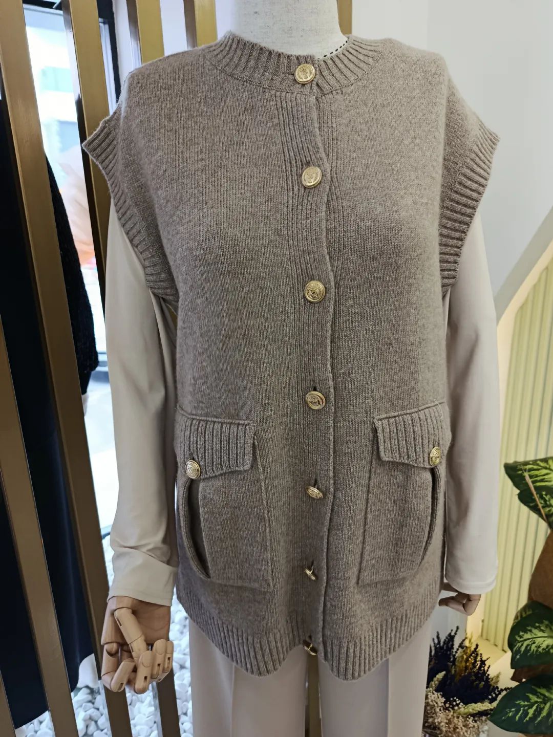 D��me Ve Cep Detayl� Y�n S�veter Camel