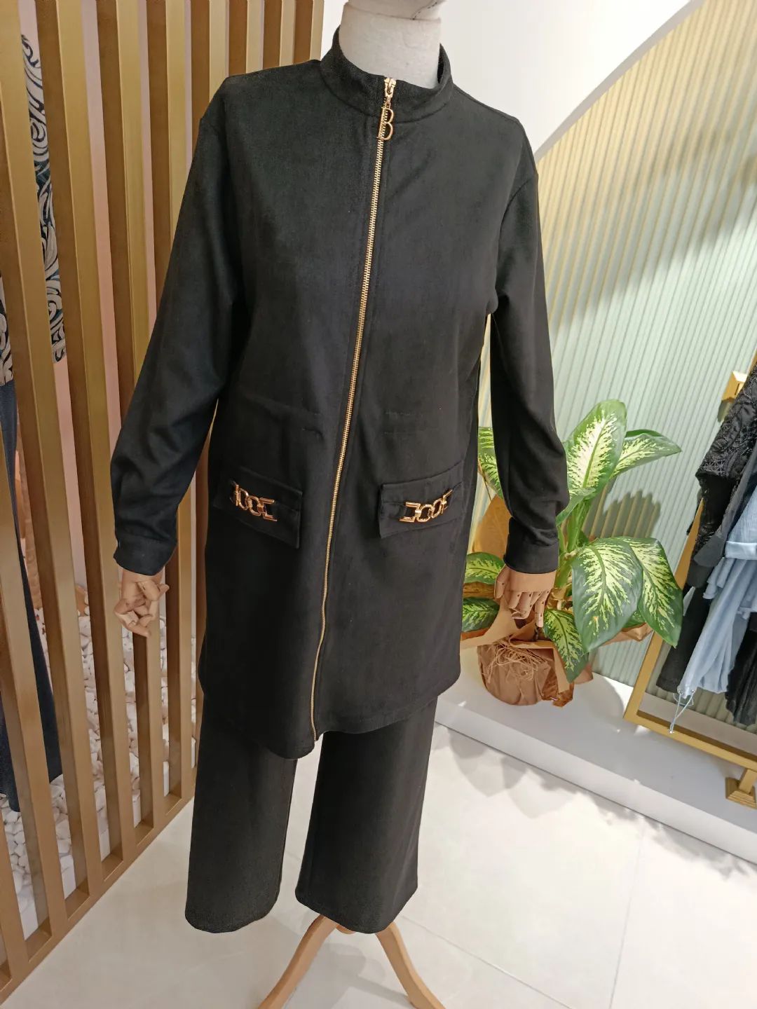 Fermuarl� Kadife �kili Tak�m Siyah