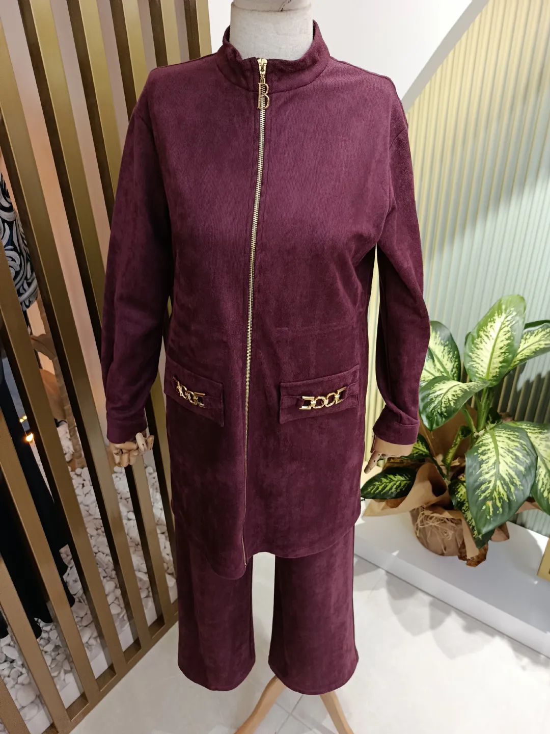 Fermuarl� Kadife �kili Tak�m Vi�ne