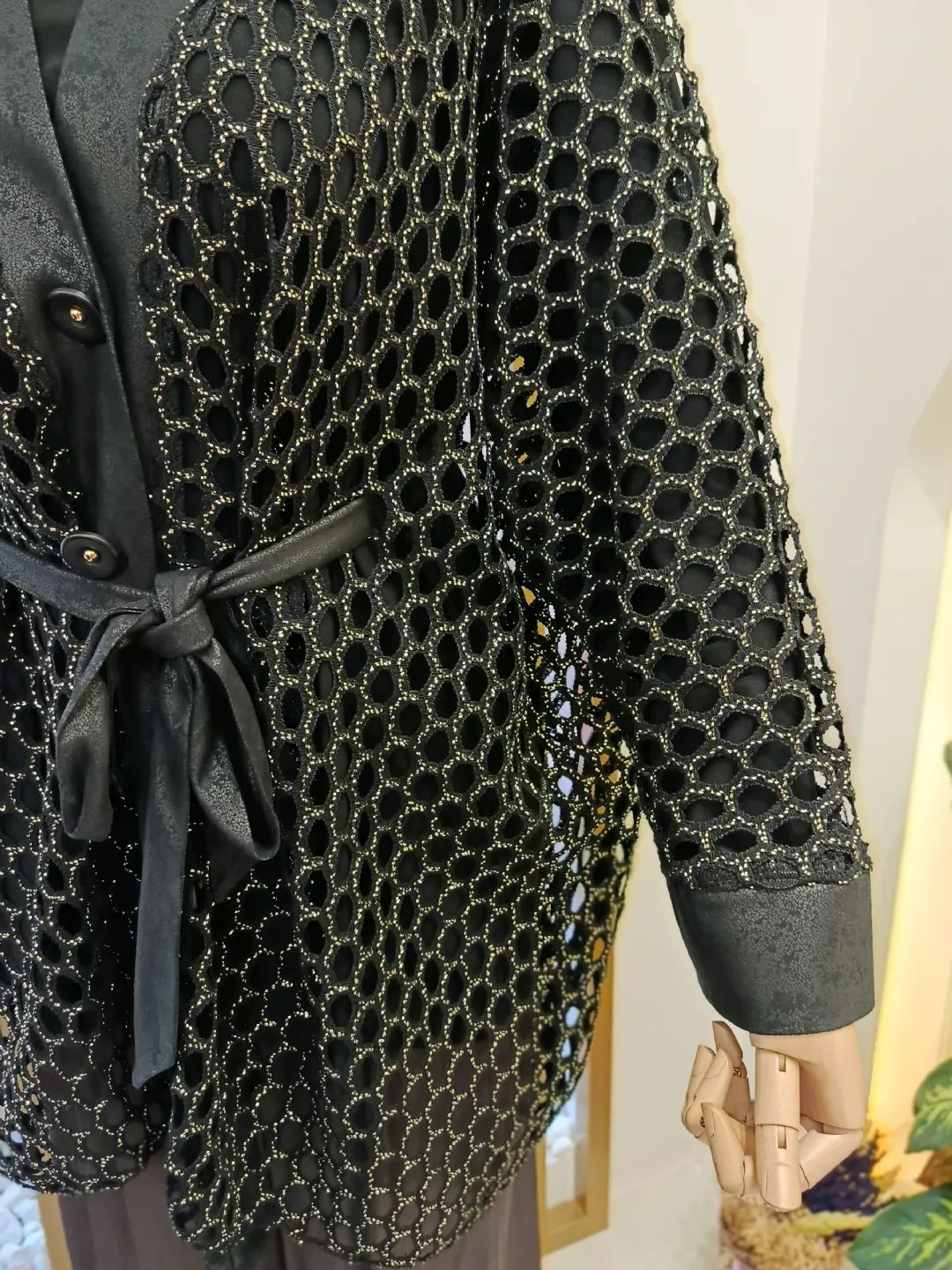 File Detayl� Ceket Siyah