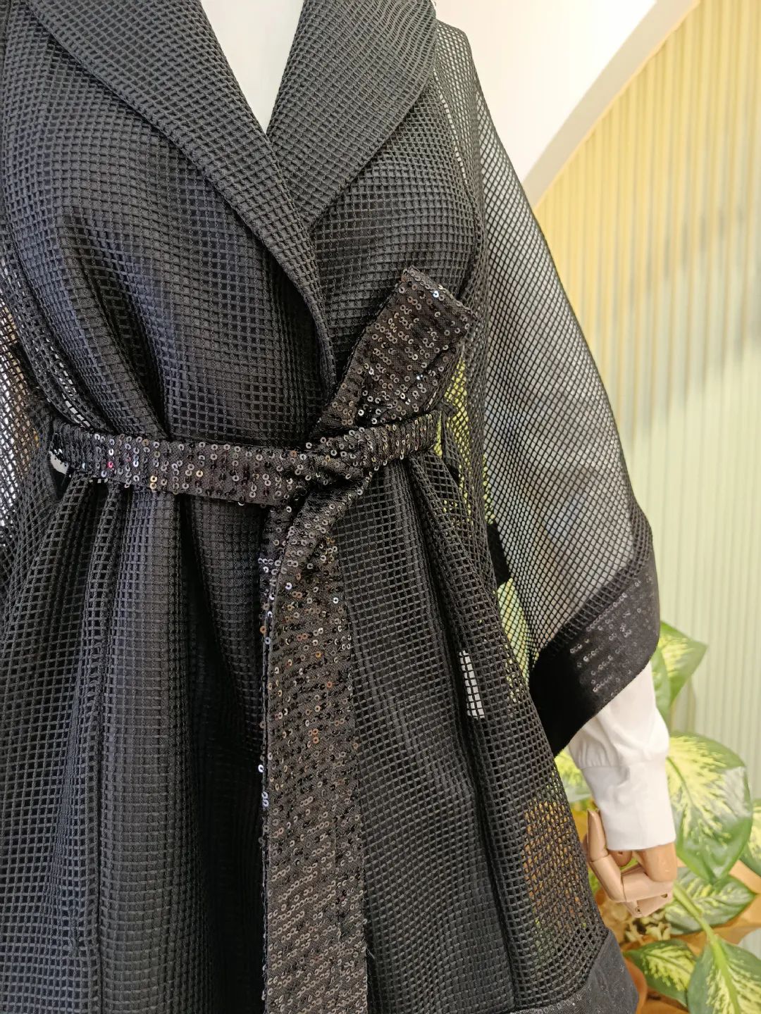 File Detayl� Ta�l� Ceket Siyah