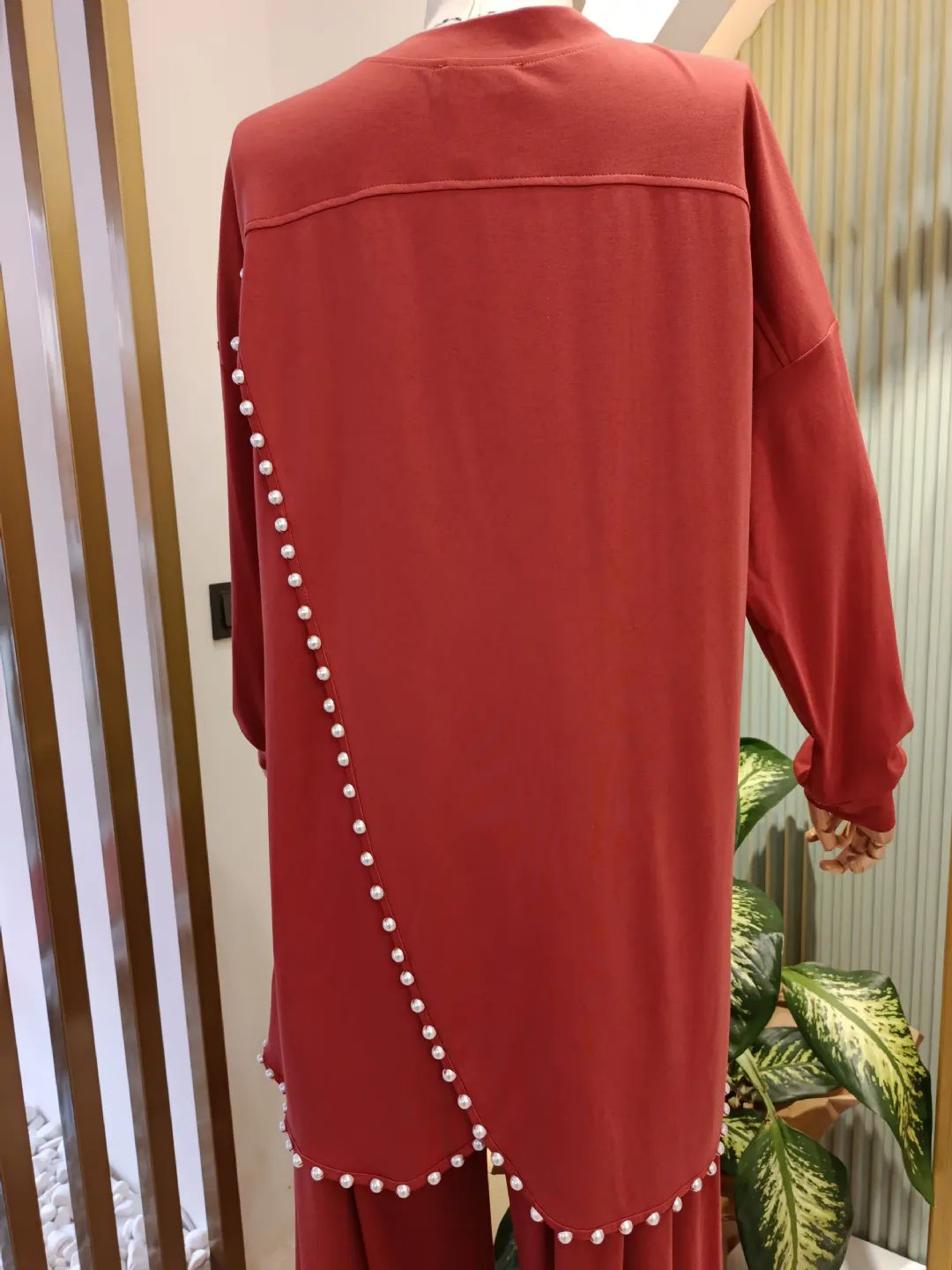 �nci Detayl� Tunik Pantolon Tak�m Kiremit