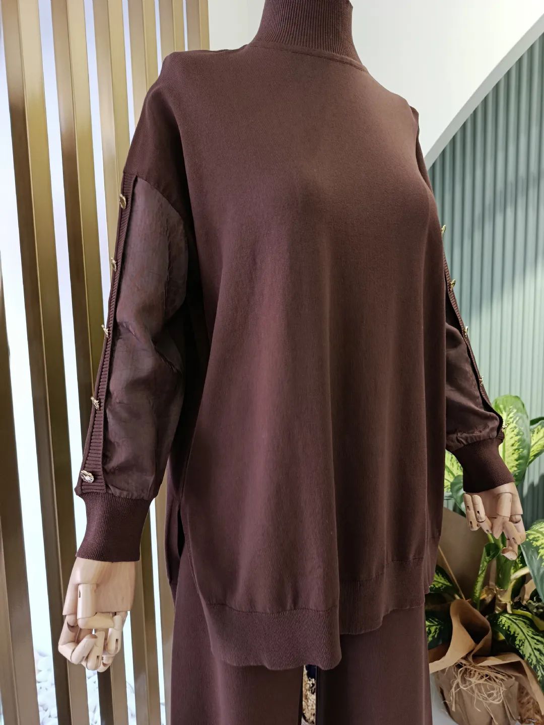 Kuma� Kombinli Triko Tak�m Kahverengi