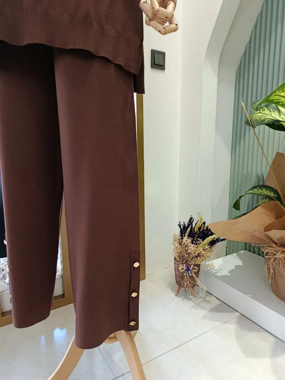 Kuma� Kombinli Triko Tak�m Kahverengi