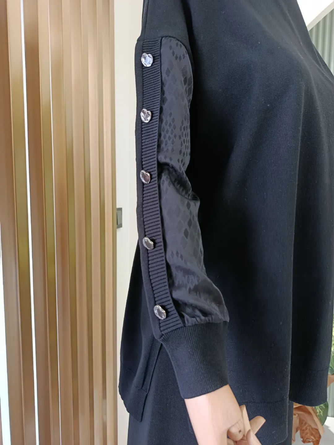 Kumas-Kombinli-Triko-Takim-Siyah