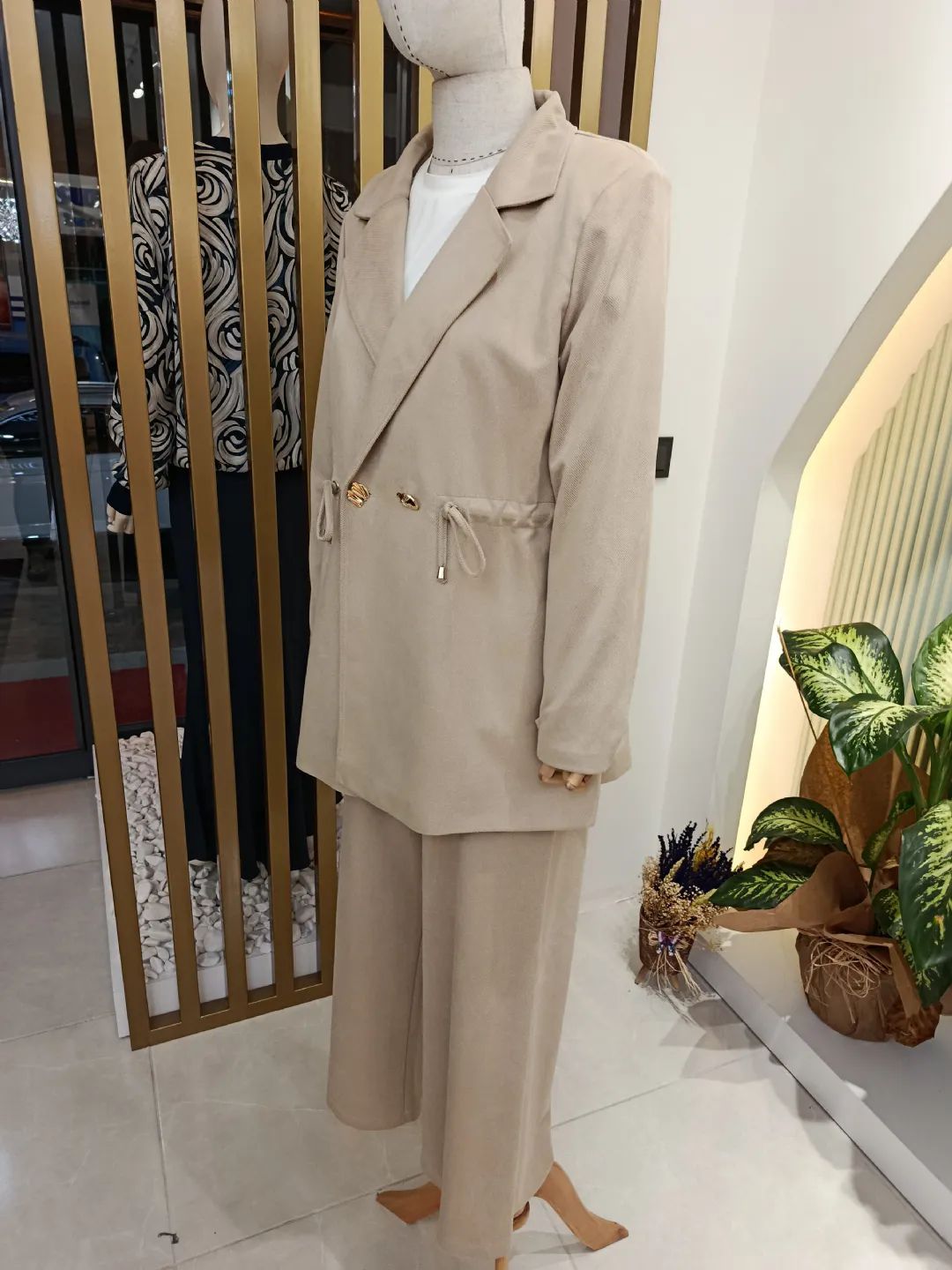 �rme Kupra Ceket Tak�m Bej