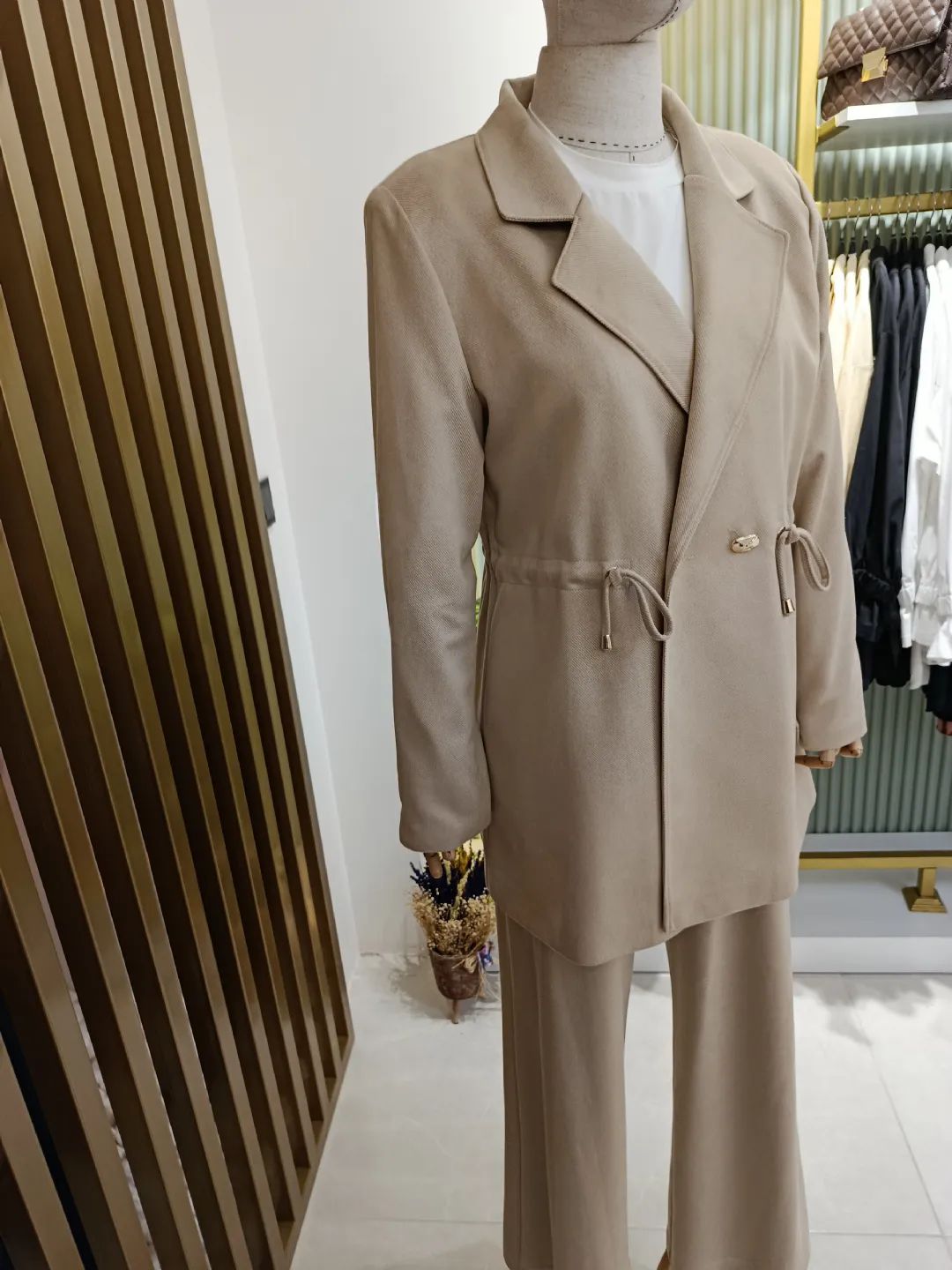 �rme Kupra Ceket Tak�m Bej