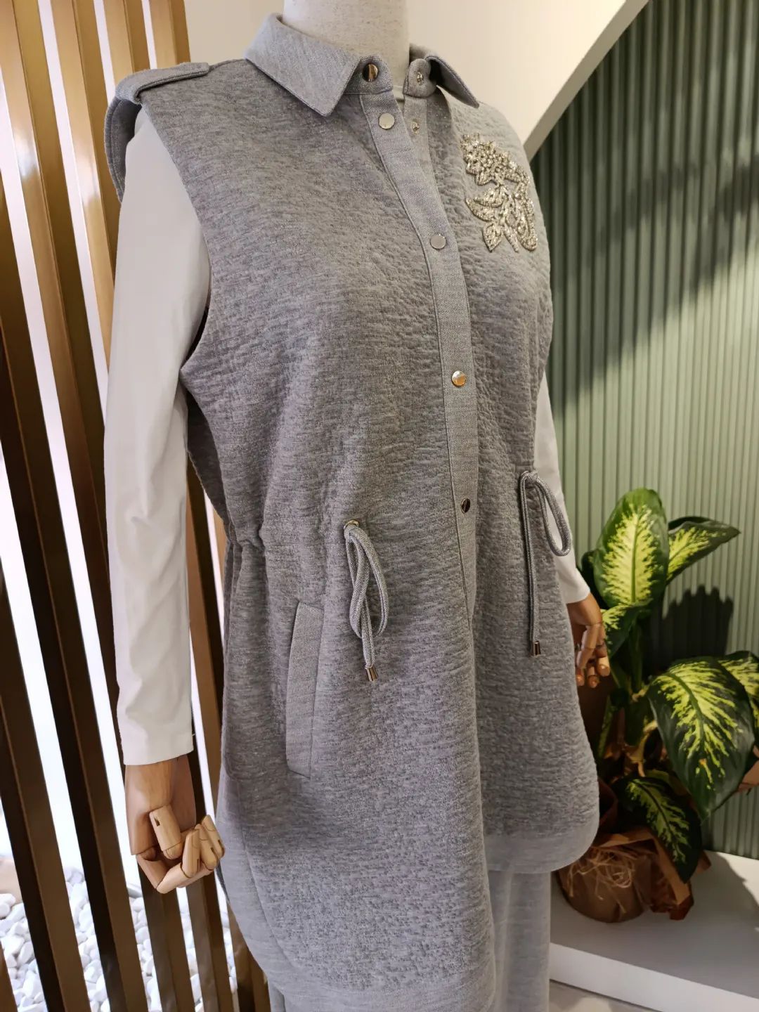 �rme Simli Yelek tak�m Gri