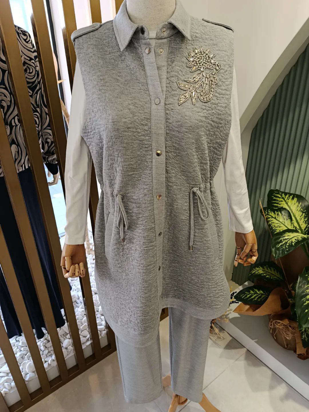 �rme Simli Yelek tak�m Gri