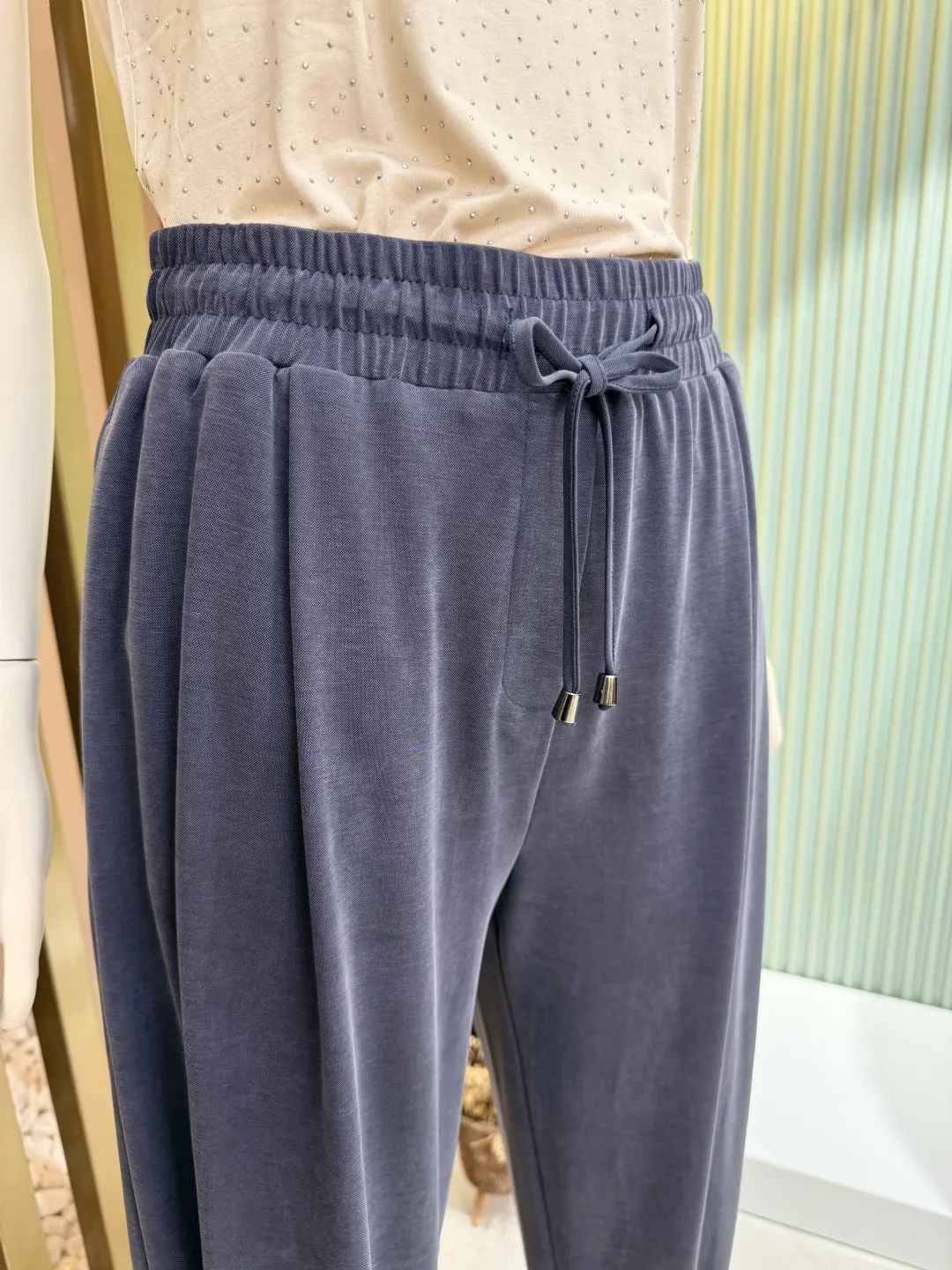 Pa�as� Lastikli Pantolon �ndigo