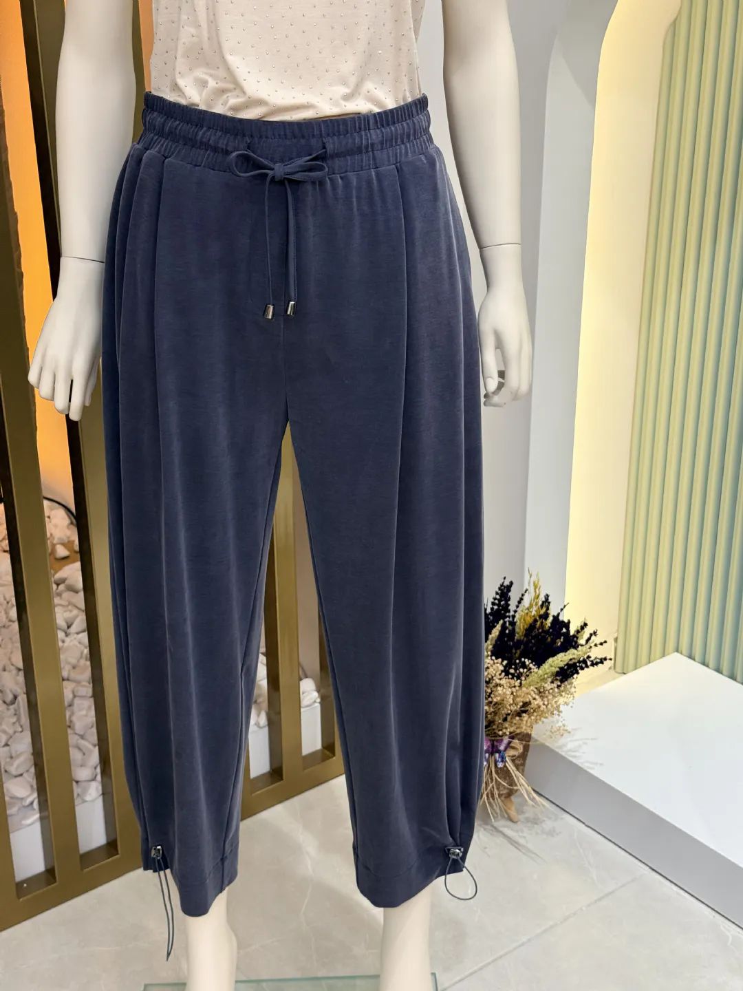 Pa�as� Lastikli Pantolon �ndigo