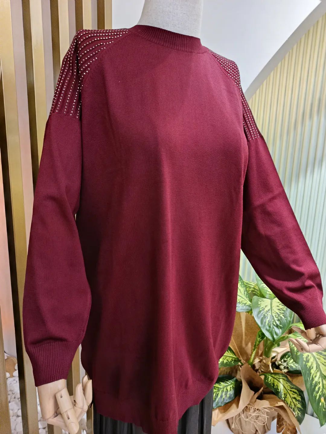 Pul Bask�l� Tunik Bordo