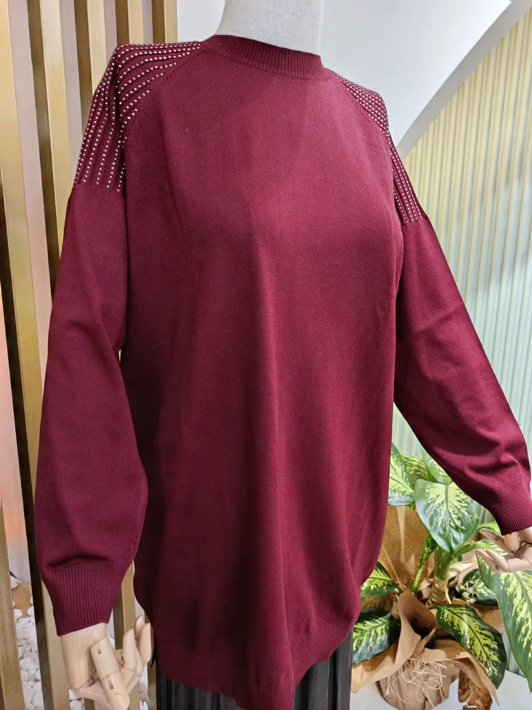 Pul Bask�l� Tunik Bordo