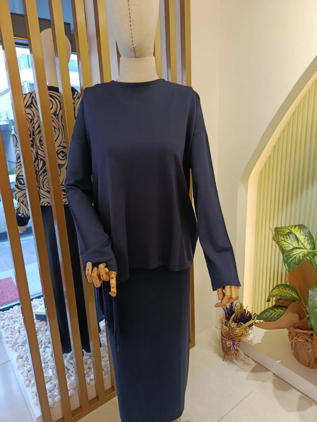 P�sk�l Detayl� Etek Bl�z Tak�m Lacivert