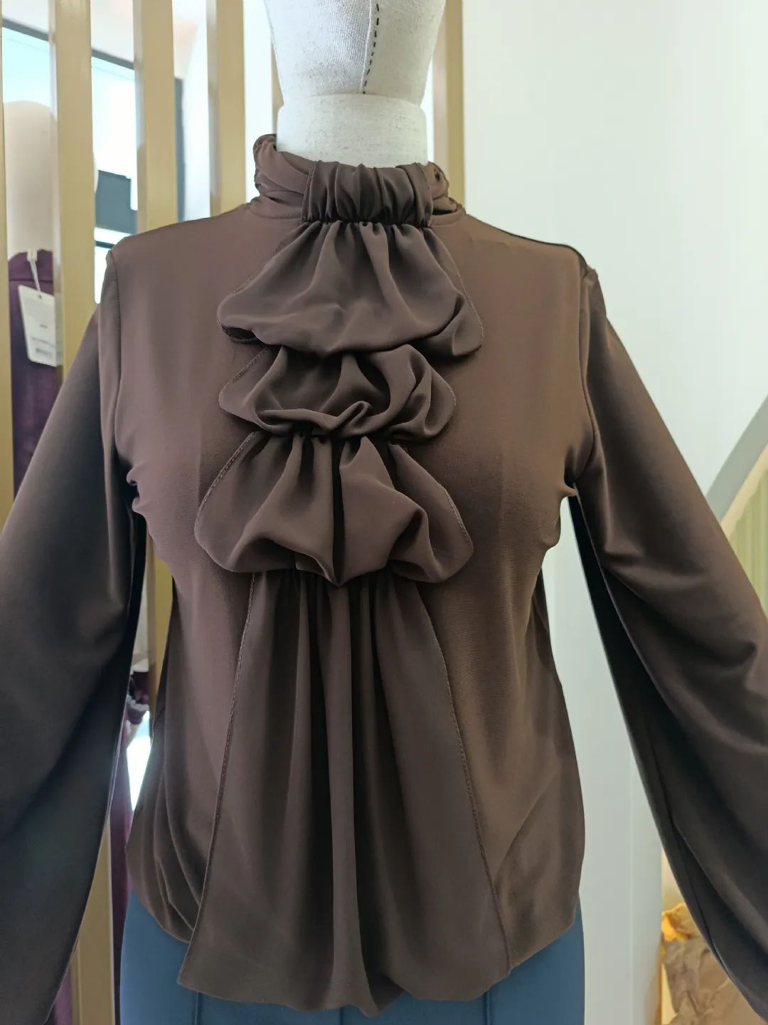 �ifon Kat Detayl� G�mlek Ac� Kahve