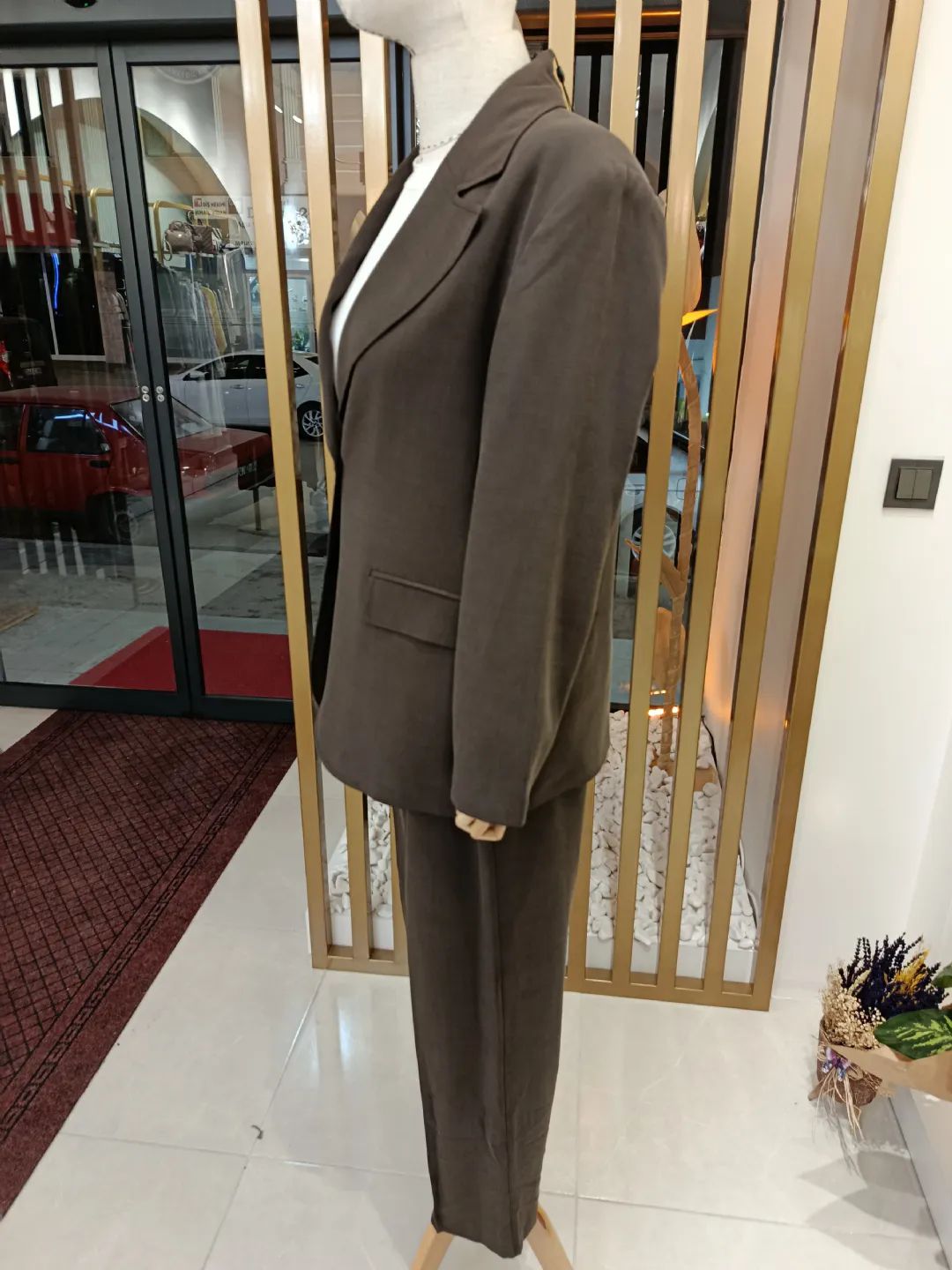 Tencel Ceketli Tak�m Elbise Kahve