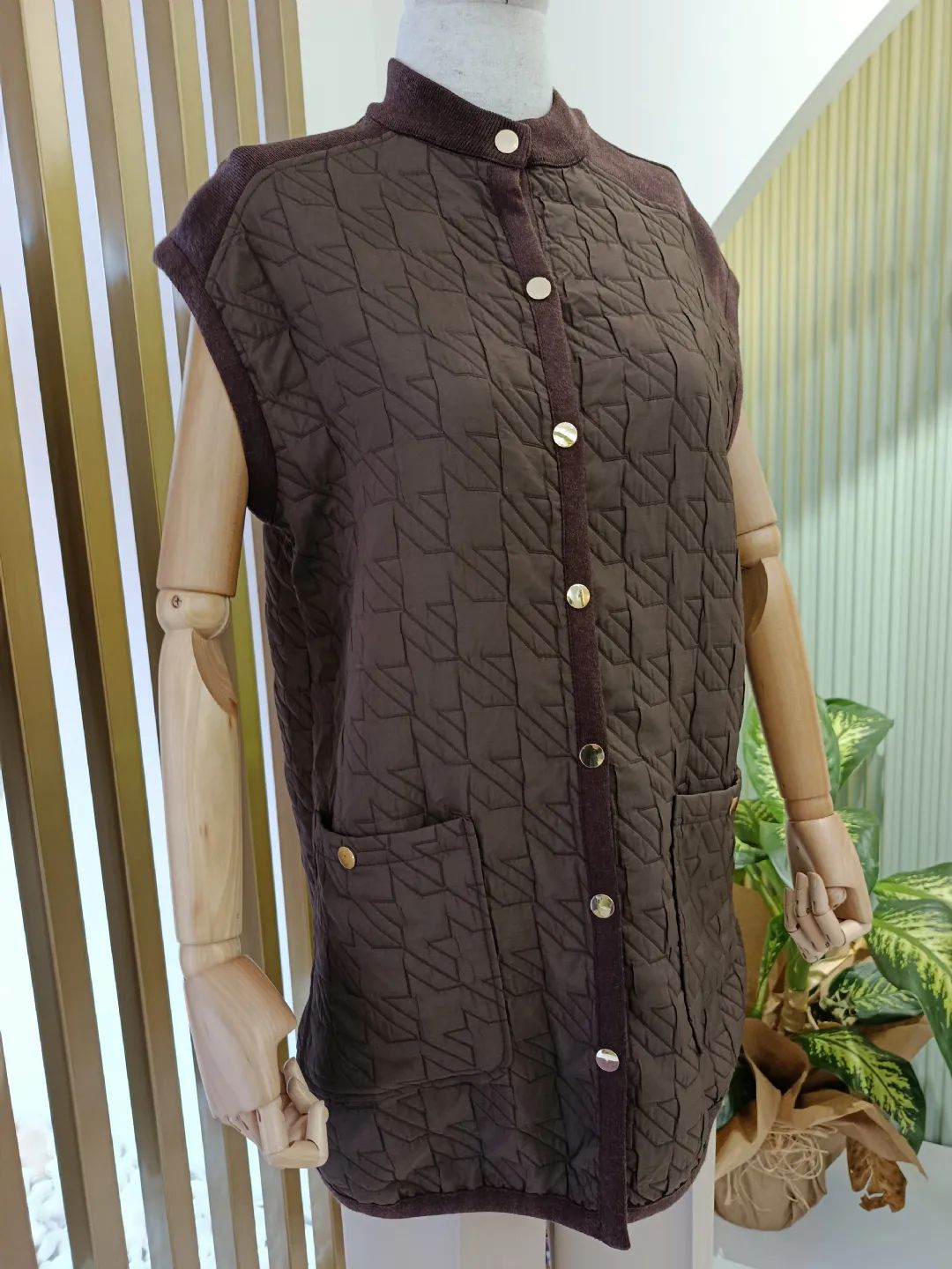 Triko Kapitone Yelek Kahverengi