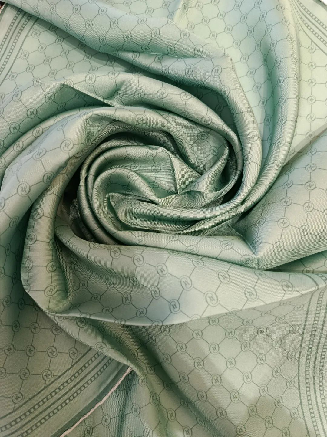 Vakko Monogram Twill �pek E�arp Mint Ye�ili
