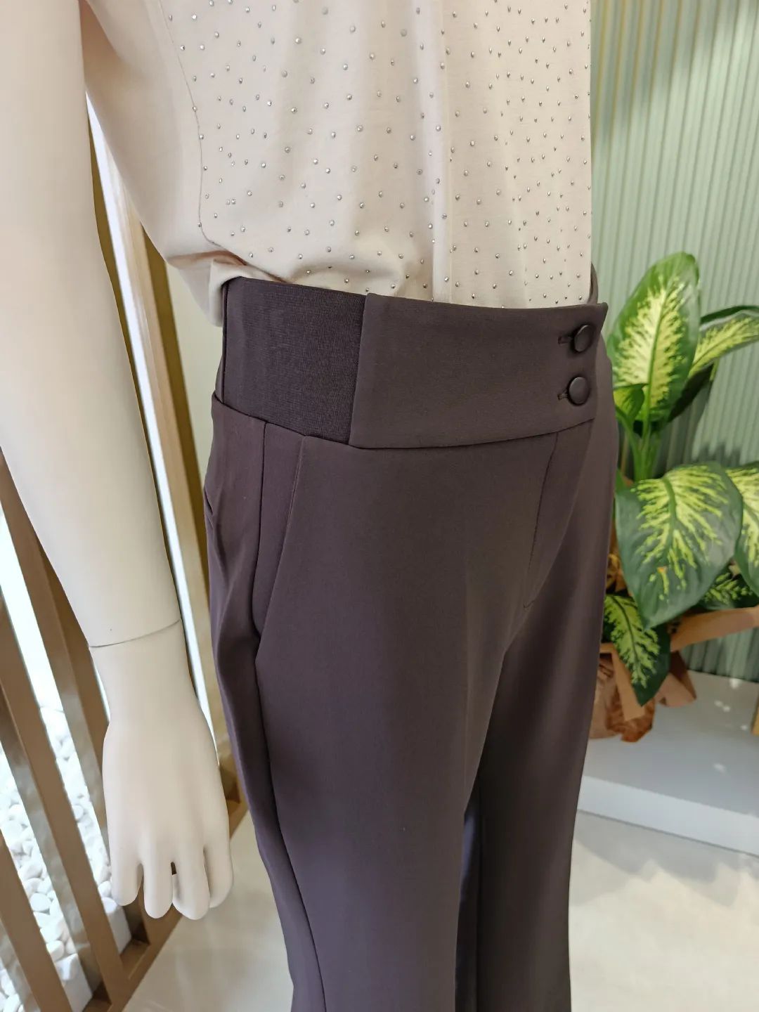 Yanlar� Lastikli Palazzo Pantolon A��k Kahve