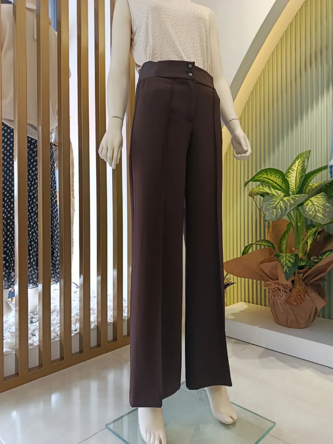 Yanlar� Lastikli Palazzo Pantolon Ac�kahve